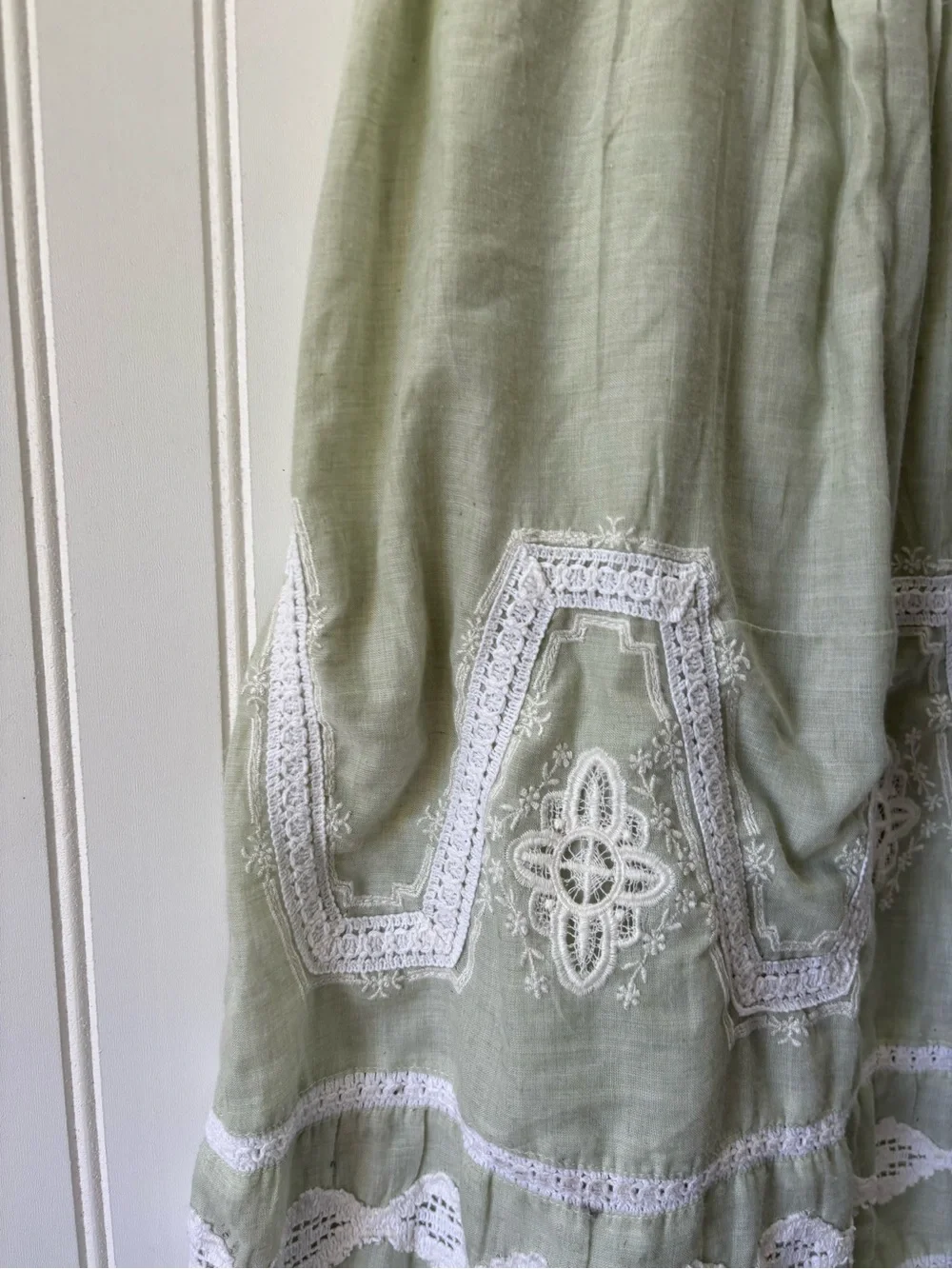 Zara girls Pastel Green Embroidered garden tea party Sundress with White Trim